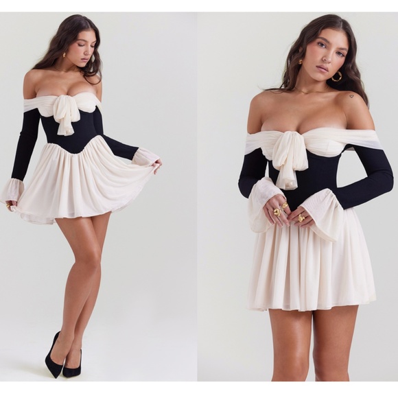 House of CB Dresses & Skirts - HOUSE OF CB 'Alana' Black & Cream Off Shoulder Dress NWOT size M